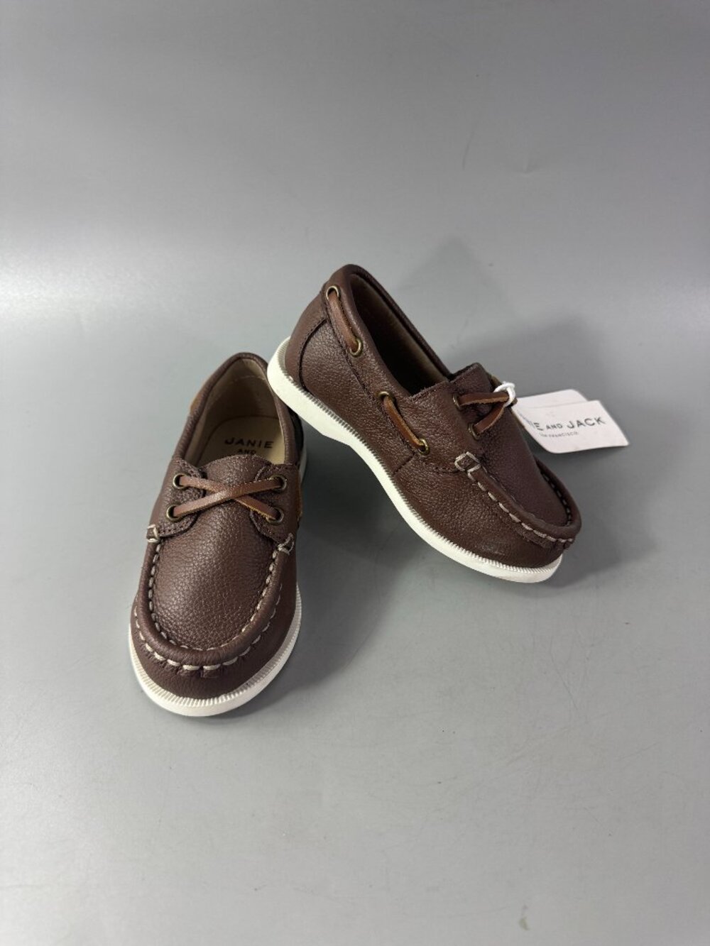 NWT Janie and Jack Brown‎ Boat Kids Shoes, Size 7